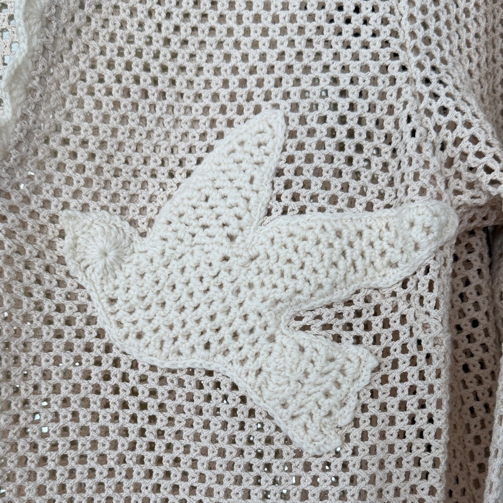 SEA Cream Crochet Cover-Up with Dove Appliqués - Picture 2 of 5